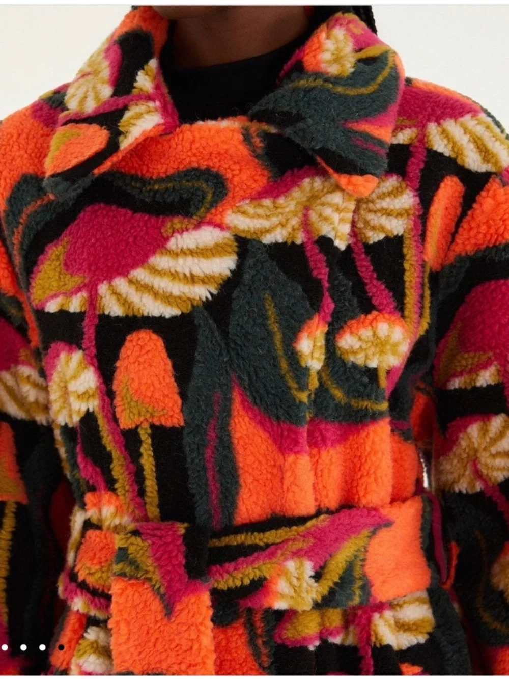 FARM RIO Black Wild Mushrooms Maxi Fleece Coat - Picture 2 of 5